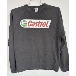 VTG Y2K Delta Fleece Castrol Motor Oil Charcoal Pullover Sweatshirt Men's XXL